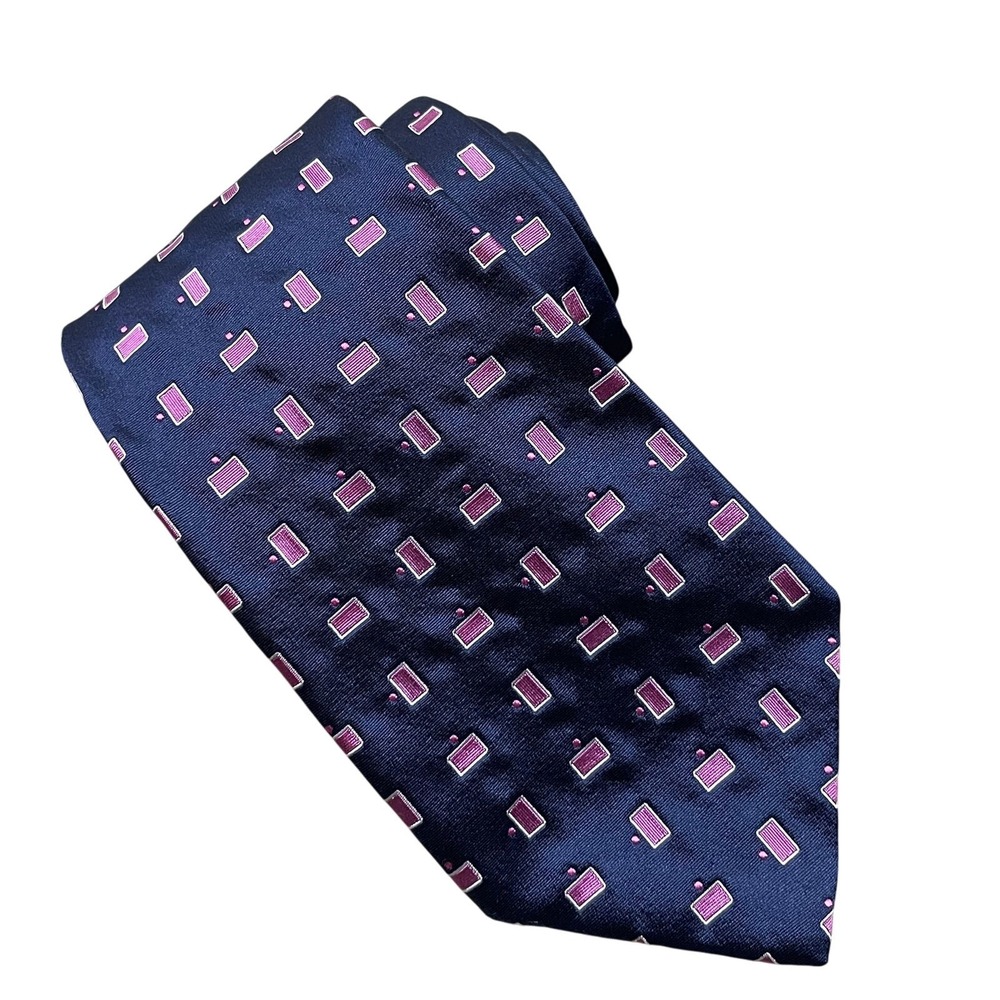 Polo by Ralph Lauren‎ Vintage Blue Pink Geometric Silk Tie Handmade 3.75"